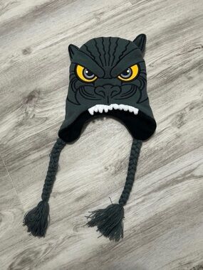 Dark Gray Monster Beanie Hat with Yellow Eyes